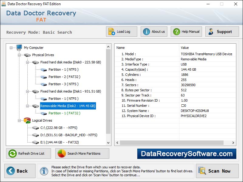 Captura de pantalla de FAT Recovery Software