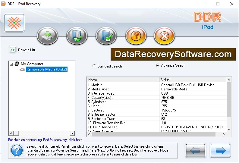 Captura de pantalla de Data Recovery Software for iPods