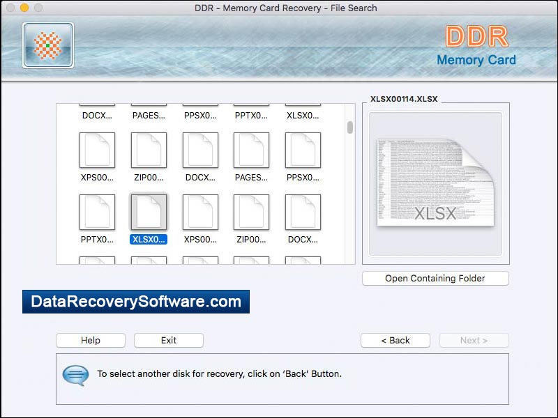 Captura de pantalla de Mac Flash Memory Card Recovery