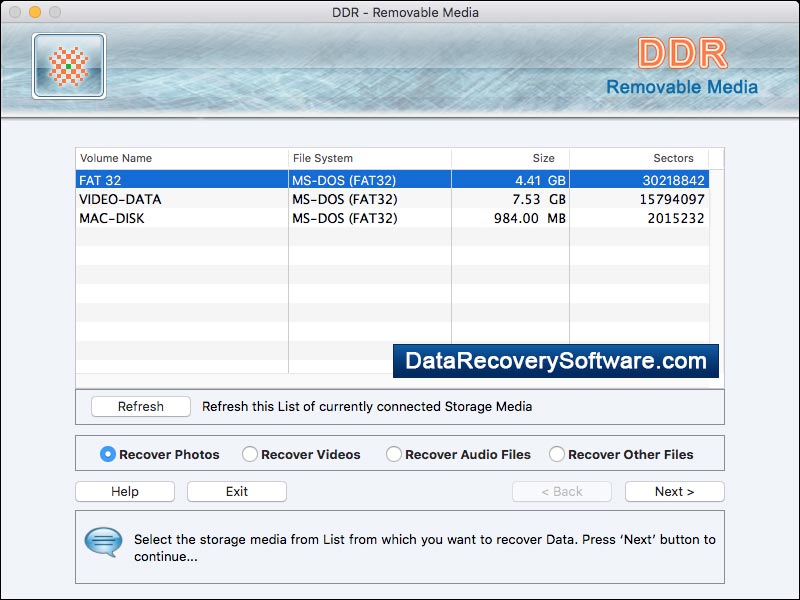 Captura de pantalla de Removable Media Mac Data Recovery