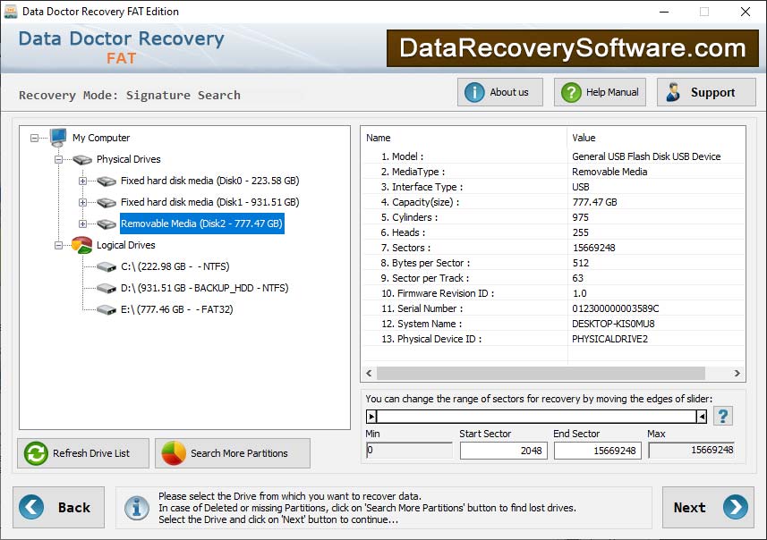 Captura de pantalla de FAT Pro Data Recovery Software