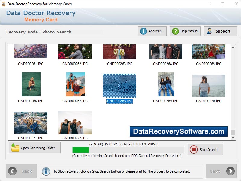 Captura de pantalla de DDR Memory Cards Data Recovery