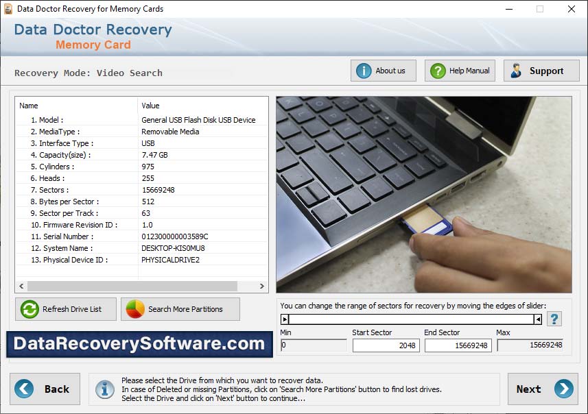 Captura de pantalla de Memory Card Data Recovery Software