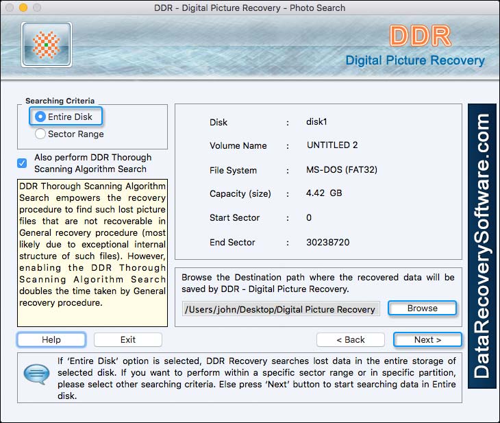 Captura de pantalla de Mac Camera Data Recovery Software
