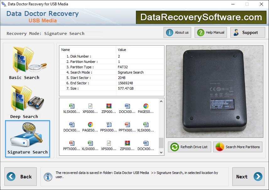Captura de pantalla de DDR Recovery Software For USB Drive