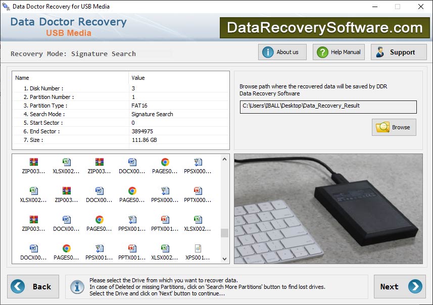 Captura de pantalla de Recovery Software for USB Digital Media