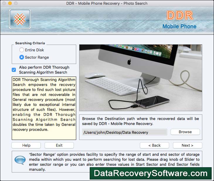 Captura de pantalla de Mobile Phone Data Recovery Mac