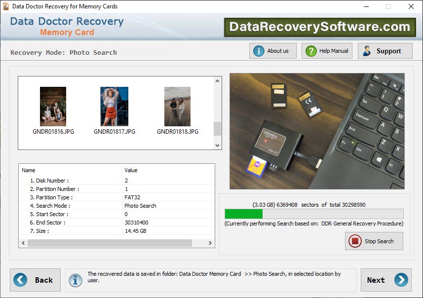 Captura de pantalla de Windows Memory Cards Recovery Software