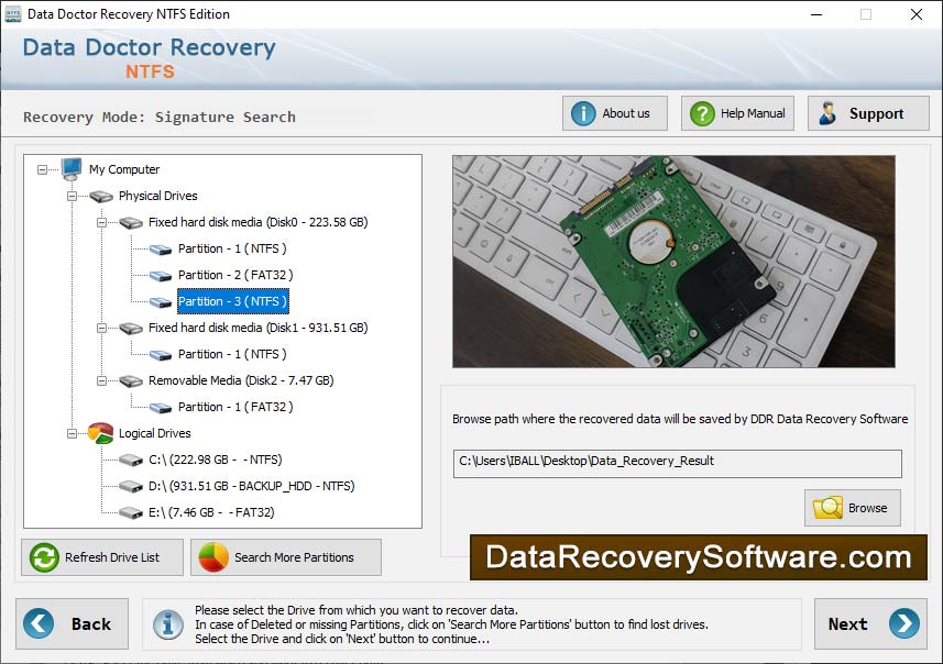 Captura de pantalla de NTFS Data Recovery Software