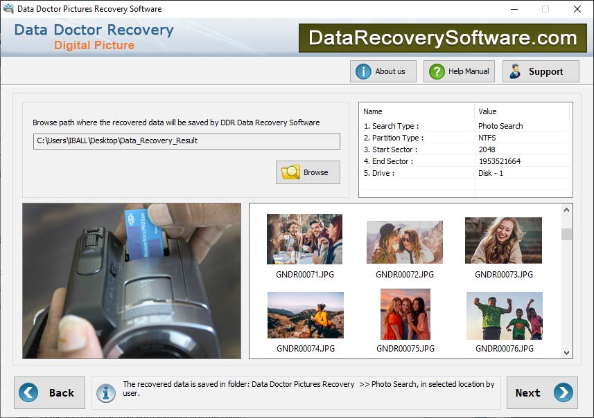 Captura de pantalla de DDR Digital Pictures Recovery Software