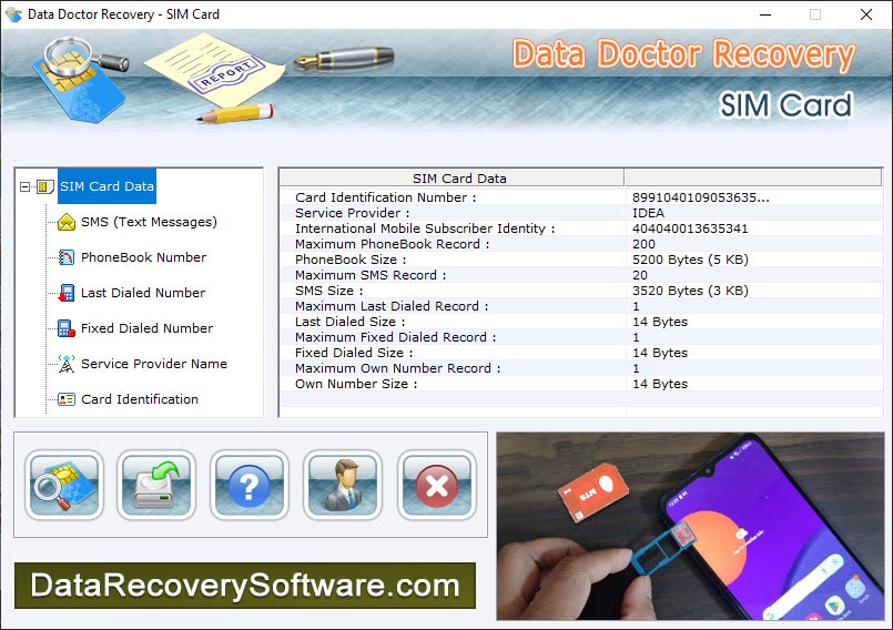 Captura de pantalla de SIM Cards Data Recovery Software