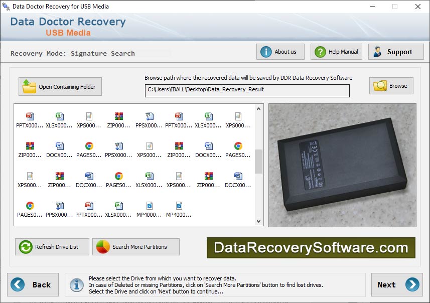 Captura de pantalla de USB Data Recovery Software