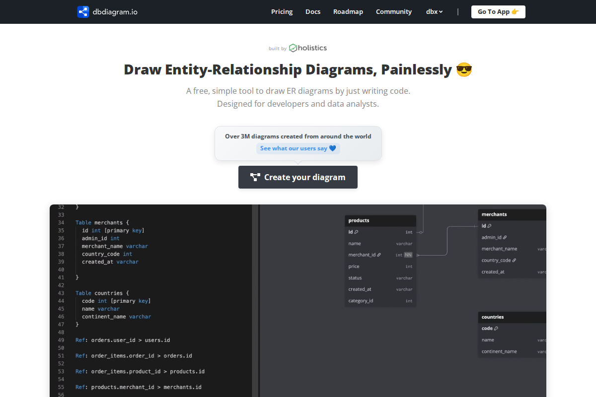 Captura de pantalla de dbdiagram.io