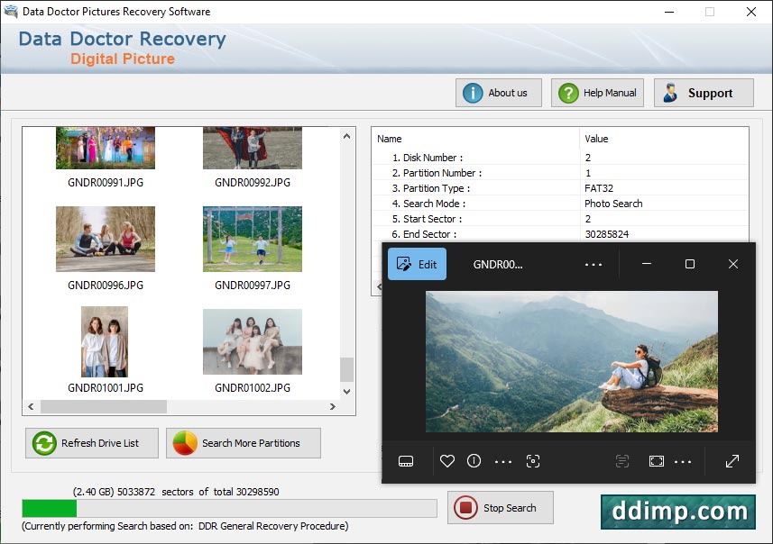 Captura de pantalla de Image Recovery Software