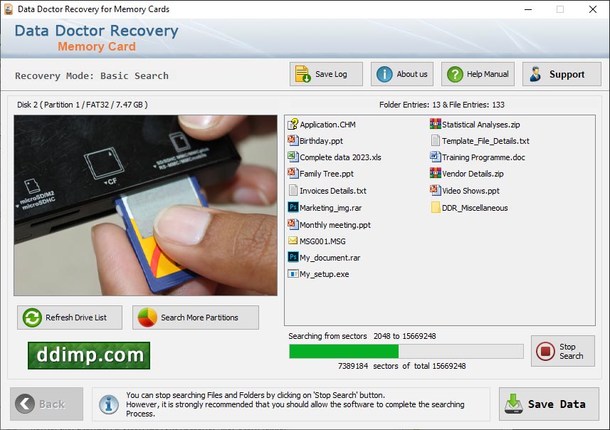 Captura de pantalla de Memory Stick Files Recovery