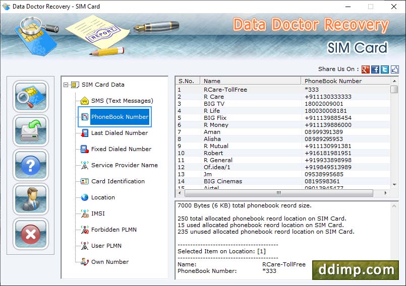 Captura de pantalla de Sim Card Backup Software