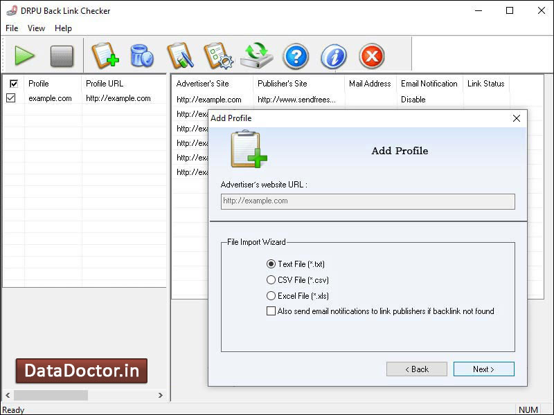 Captura de pantalla de Reciprocal Link Checker Software