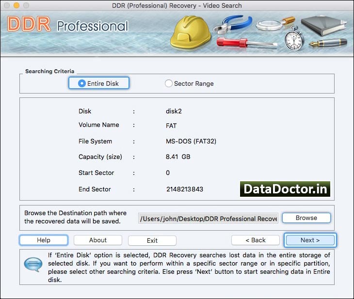Captura de pantalla de Mac DDR Recovery Software