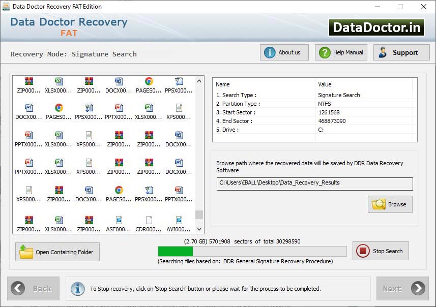 Captura de pantalla de Windows Data Recovery