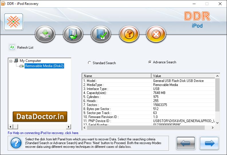 Captura de pantalla de Recover iPod iTunes