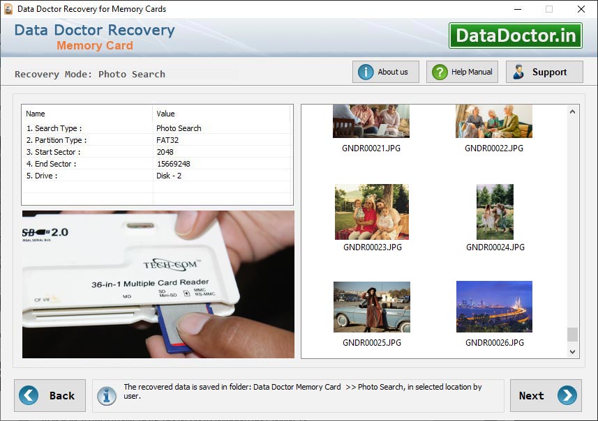Captura de pantalla de Memory Card Recovery