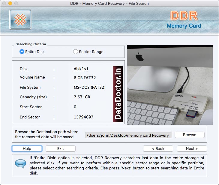 Captura de pantalla de Memory Card Recovery for Mac