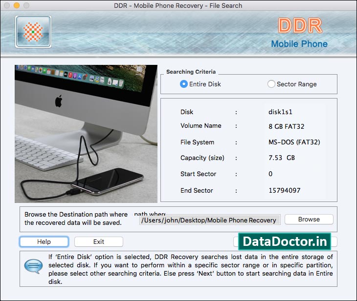 Captura de pantalla de Phone Restore a Mac
