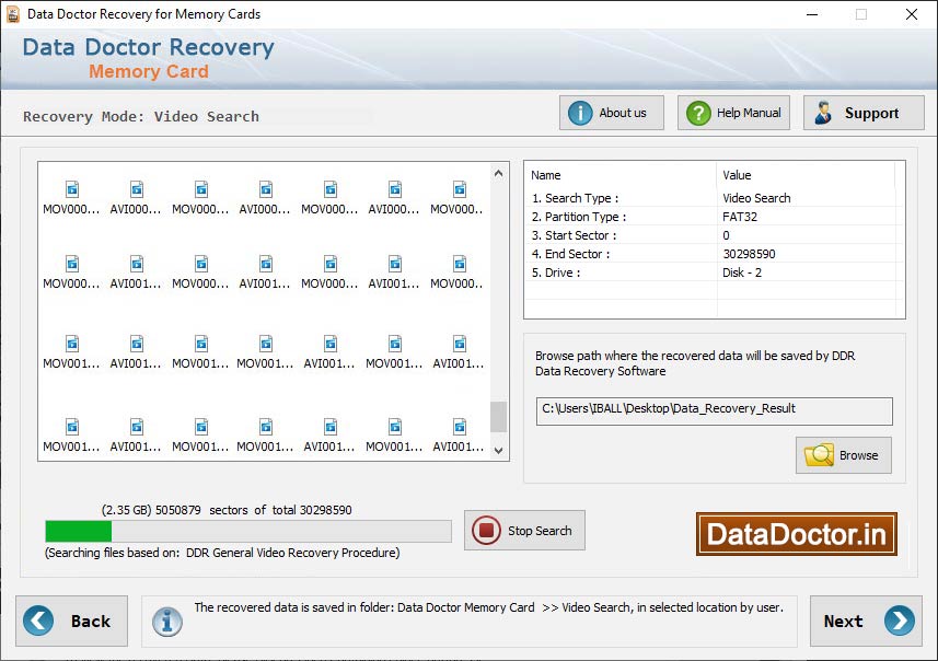 Captura de pantalla de Memory Stick Data Recovery Software