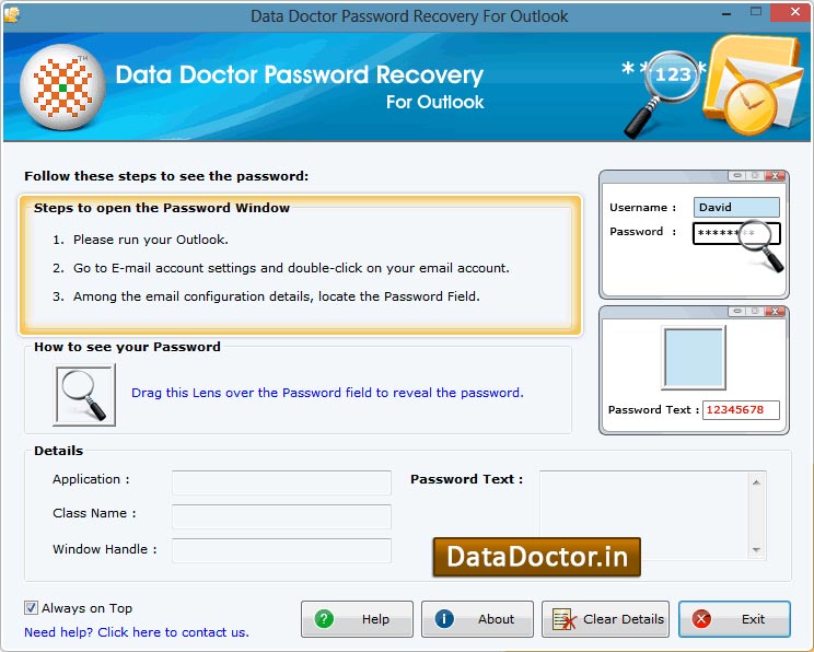 Captura de pantalla de Outlook Express Password Unmask