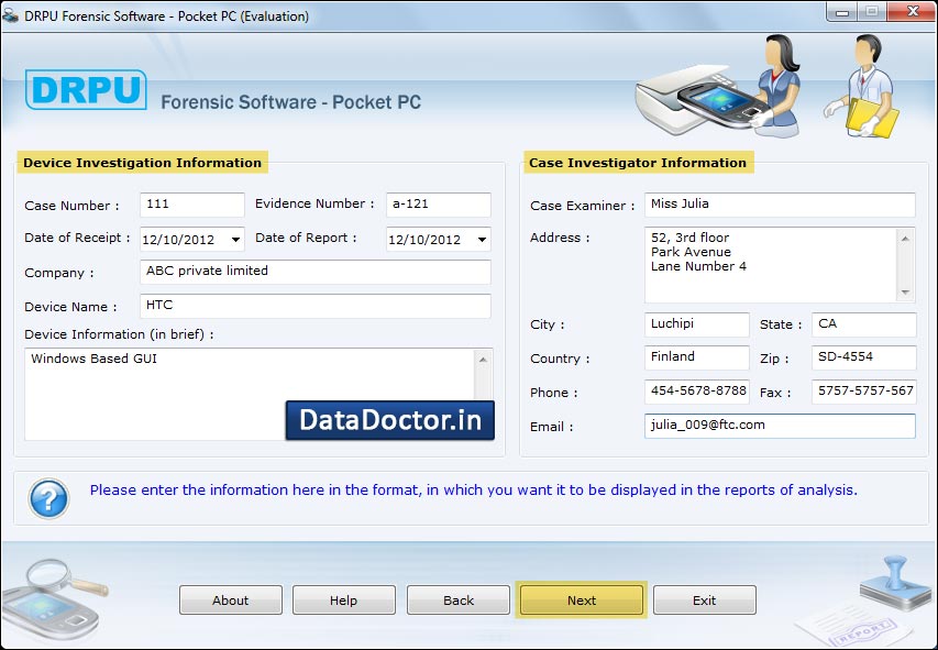 Captura de pantalla de Pocket PC Forensics Tool