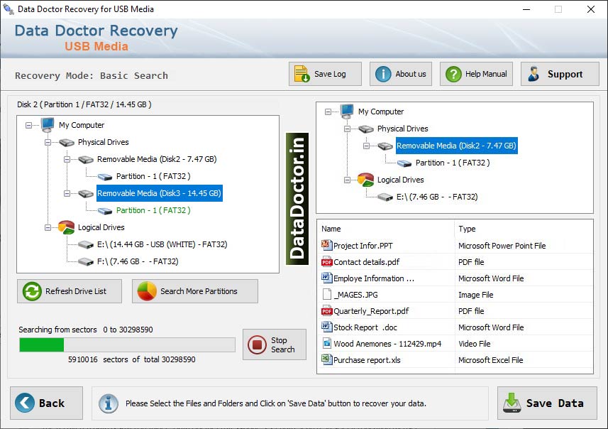 Captura de pantalla de USB Data Recovery Software