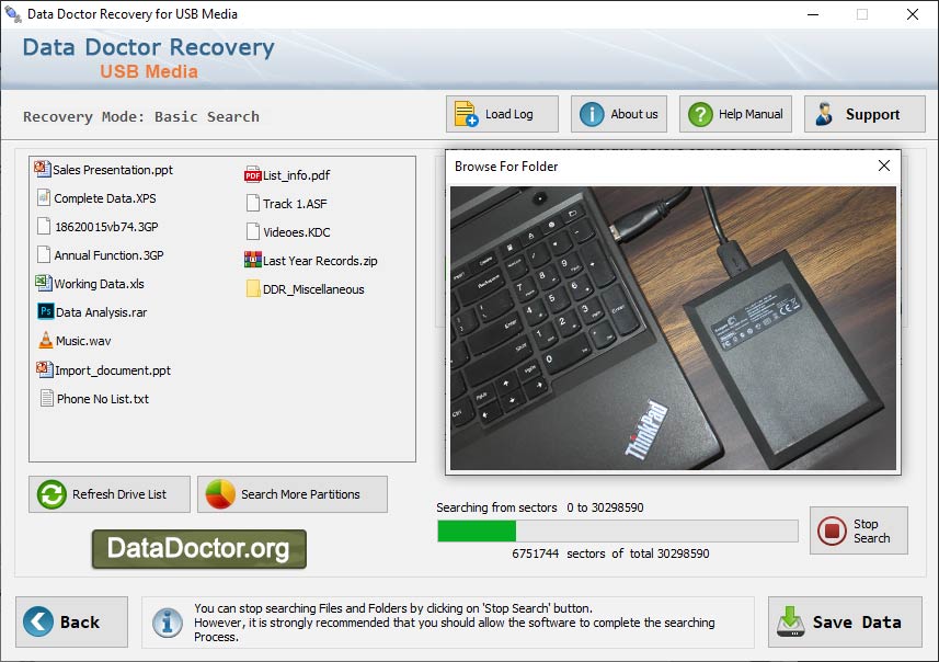 Captura de pantalla de Removable Media Data Recovery