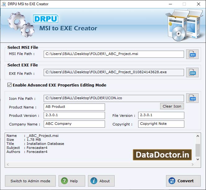 Captura de pantalla de MSI Installer to EXE Creator