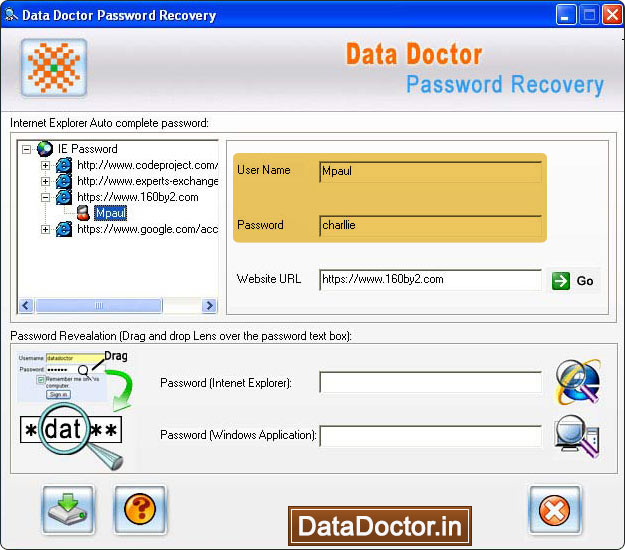 Captura de pantalla de Internet Explorer Password Recovery