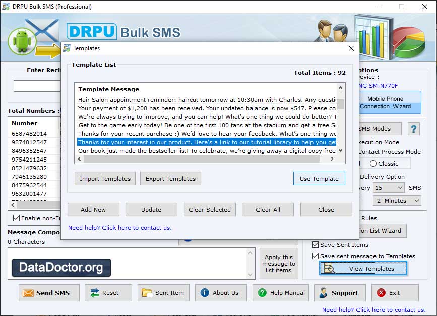 Captura de pantalla de BlackBerry Bulk SMS Software