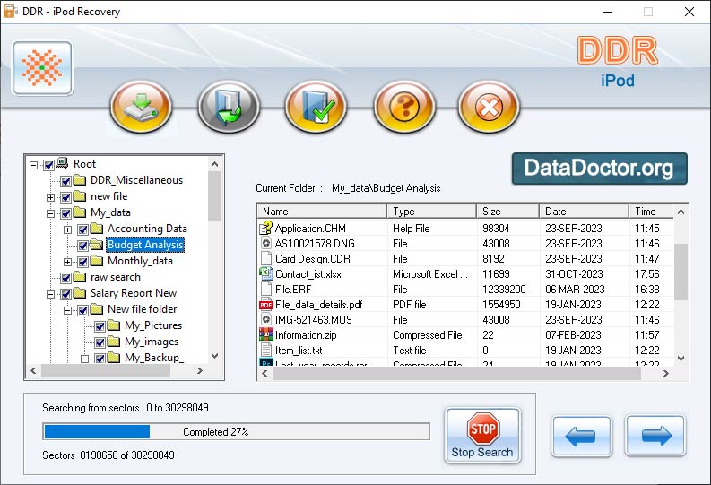 Captura de pantalla de iPod Media Files Recovery