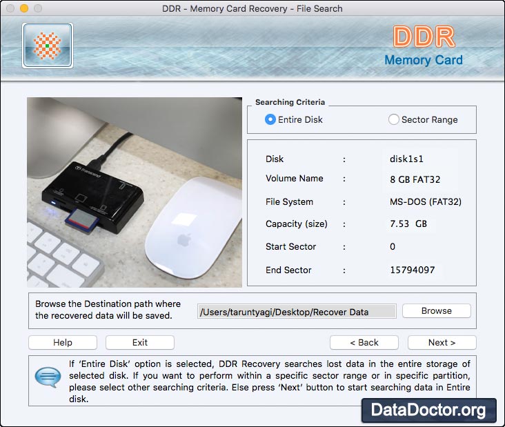 Captura de pantalla de Card Recovery Mac