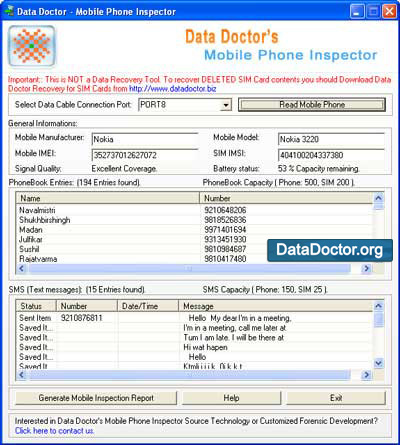 Captura de pantalla de Cell Phone Inspector Program