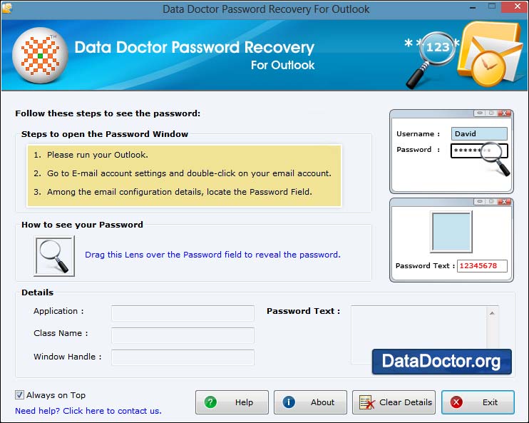 Captura de pantalla de Outlook Password Recovery