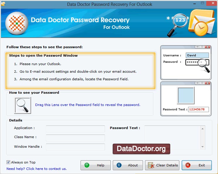 Captura de pantalla de Recover Passwords For Outlook