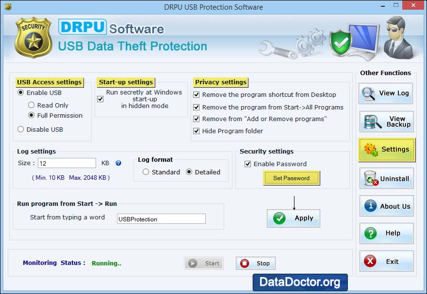 Captura de pantalla de USB Port Monitoring Software
