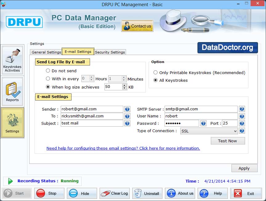 Captura de pantalla de Keyboard Logging Software