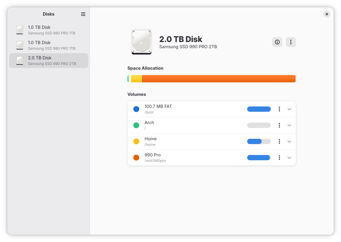 Captura de GNOME Disks