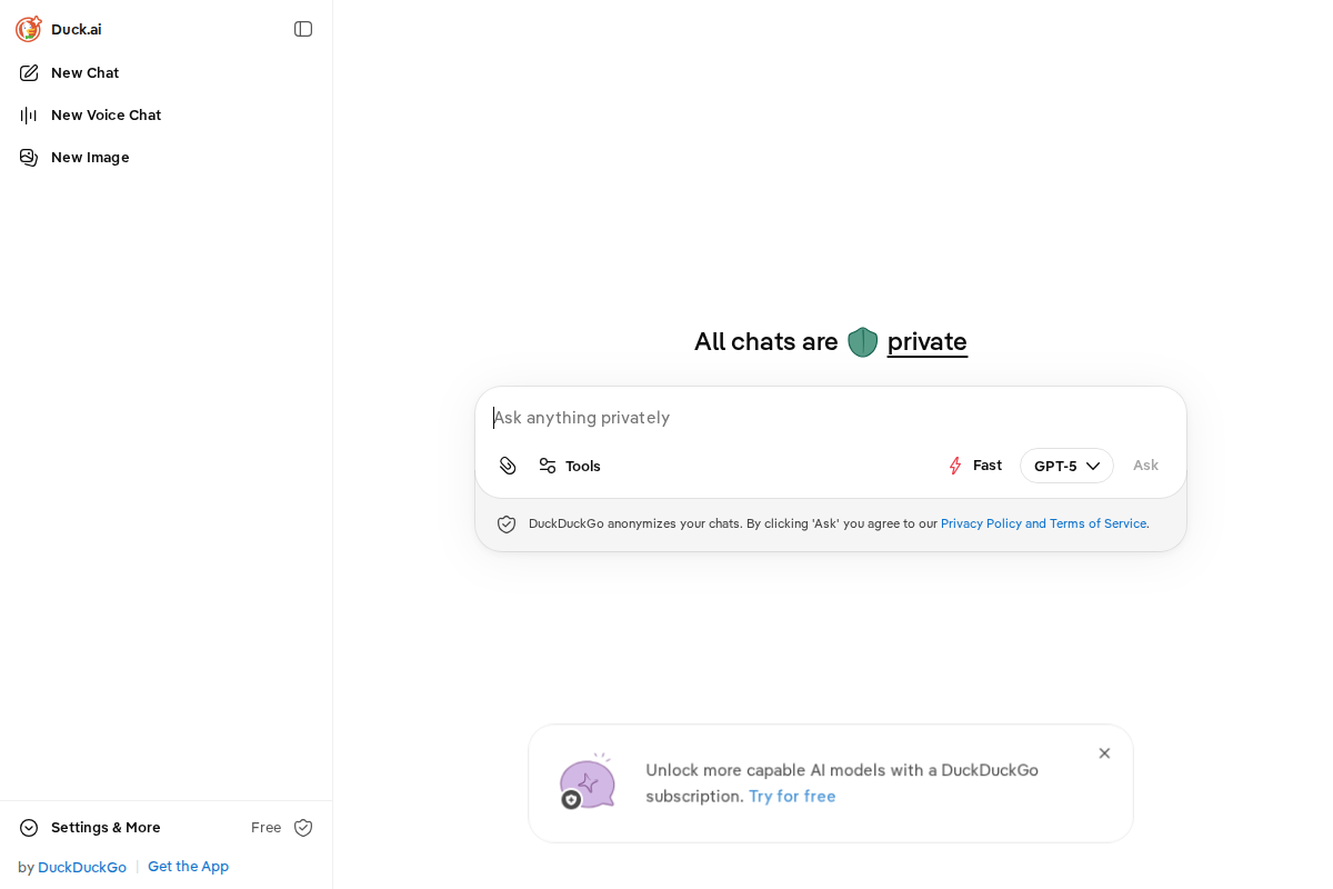 Captura de pantalla de DuckDuckGo AI Chat
