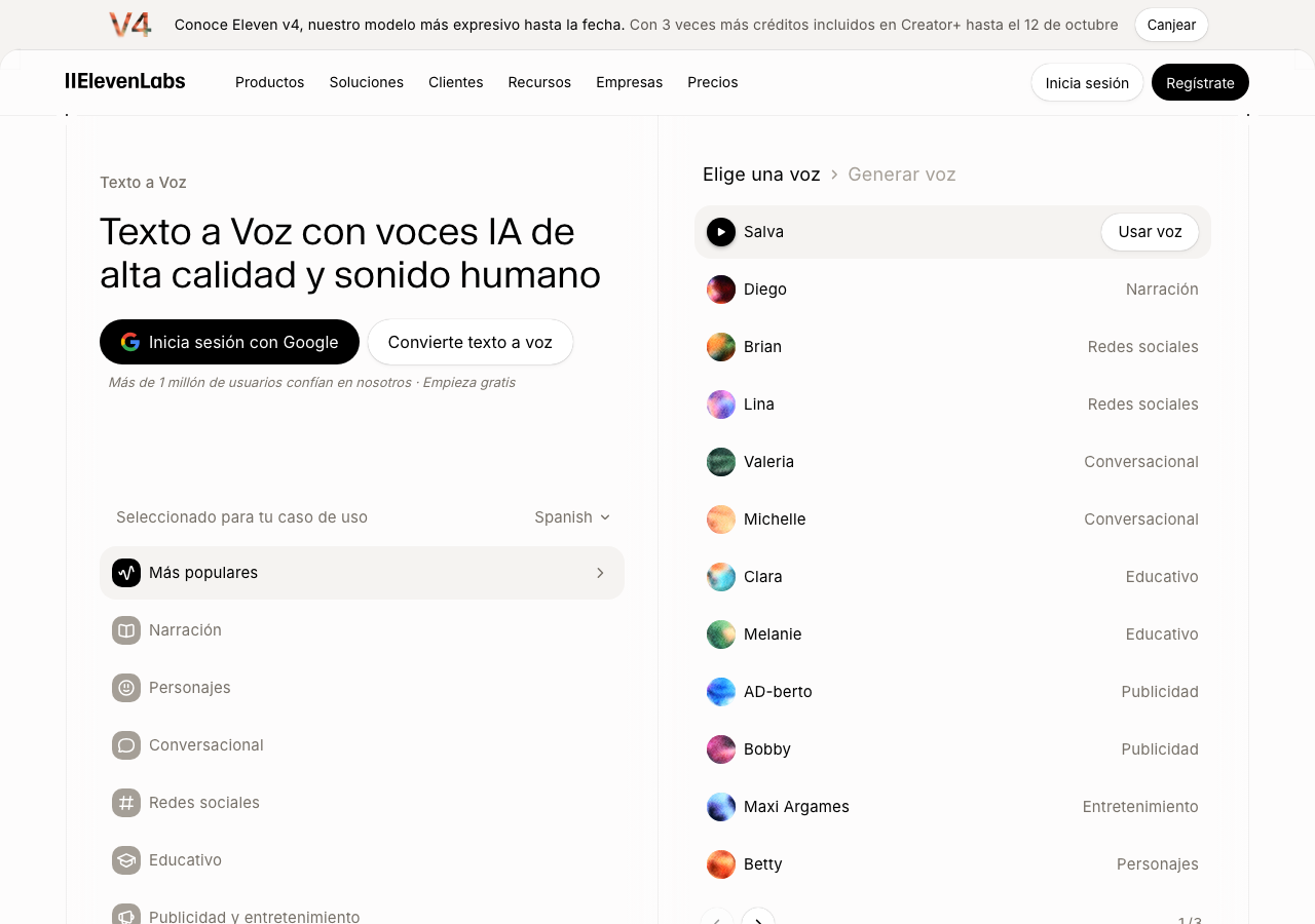 Captura de pantalla de ElevenLabs