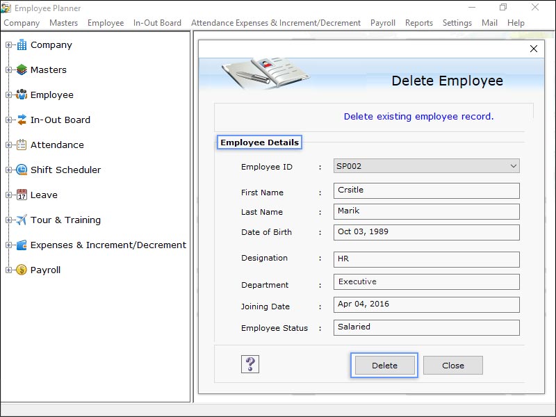 Captura de pantalla de Employee Planner Software