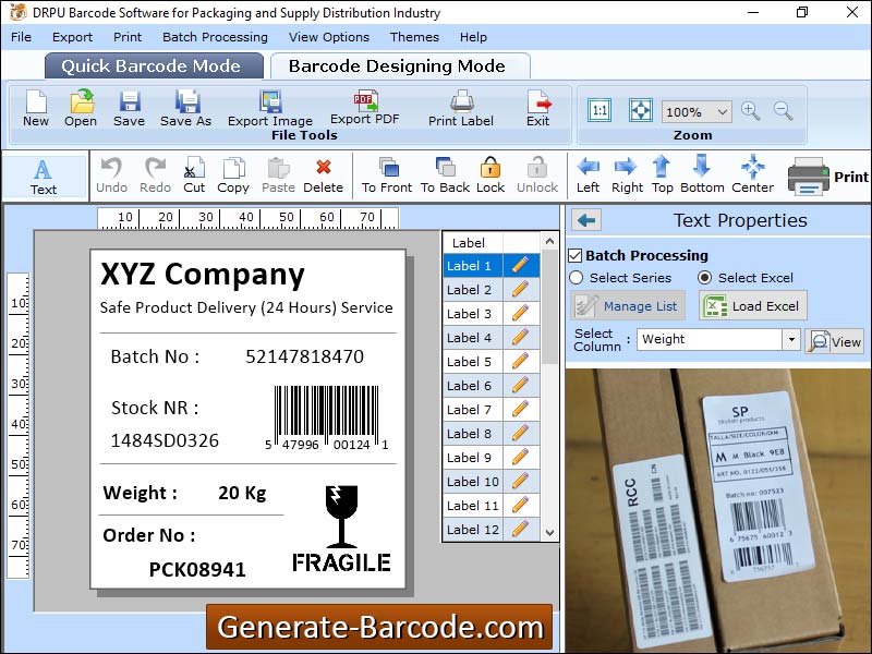 Captura de pantalla de Generate Packaging Barcode
