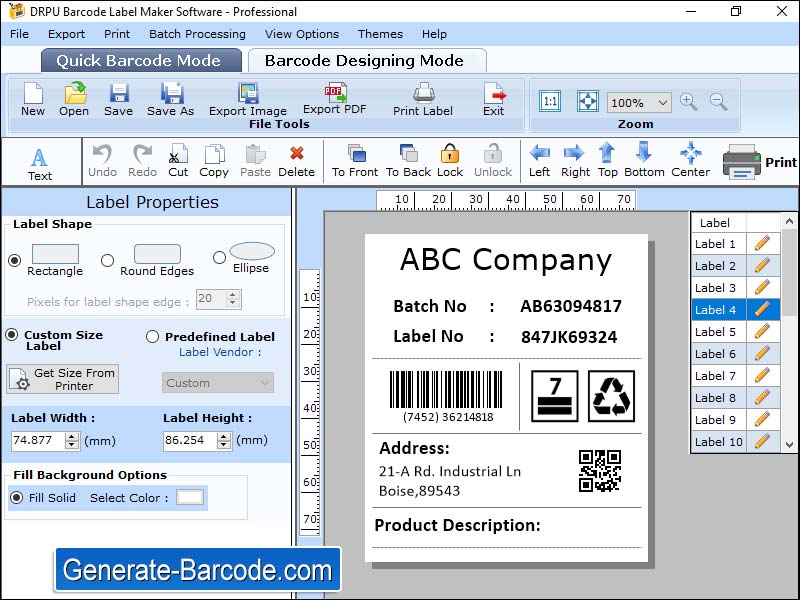 Captura de pantalla de Generate Barcode Label Software
