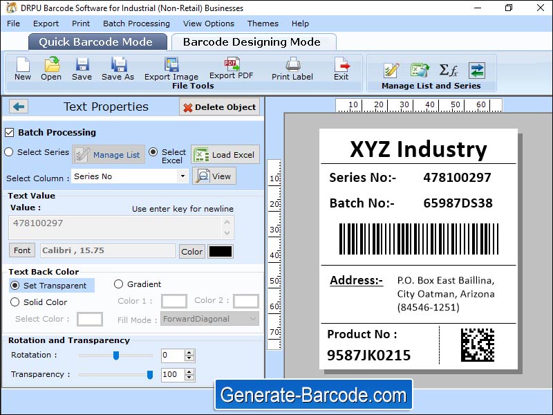 Captura de pantalla de Industrial Barcode Labels Software