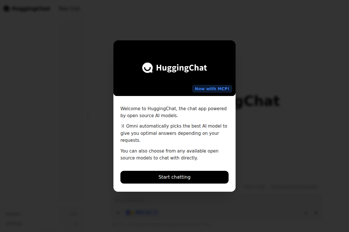 Captura de pantalla de Hugging Face Chat